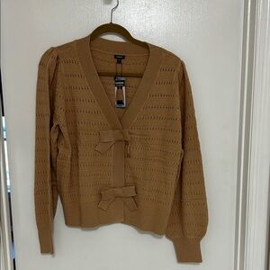 Express Women's Tan Cardigan with Bow Accents